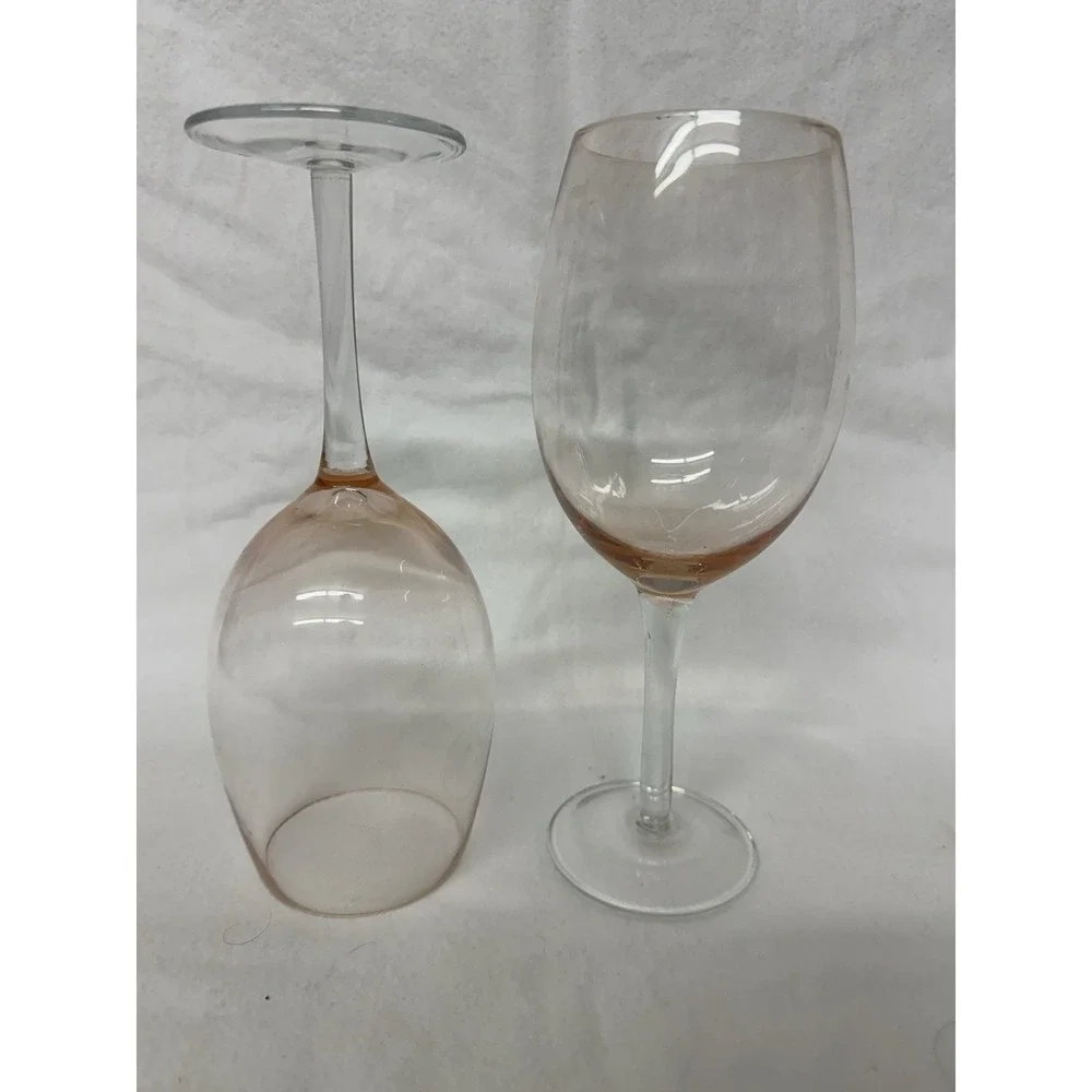 Peachy Pink/Blush Water Goblets/Wine Glasses 16 oz Clear Stem 9